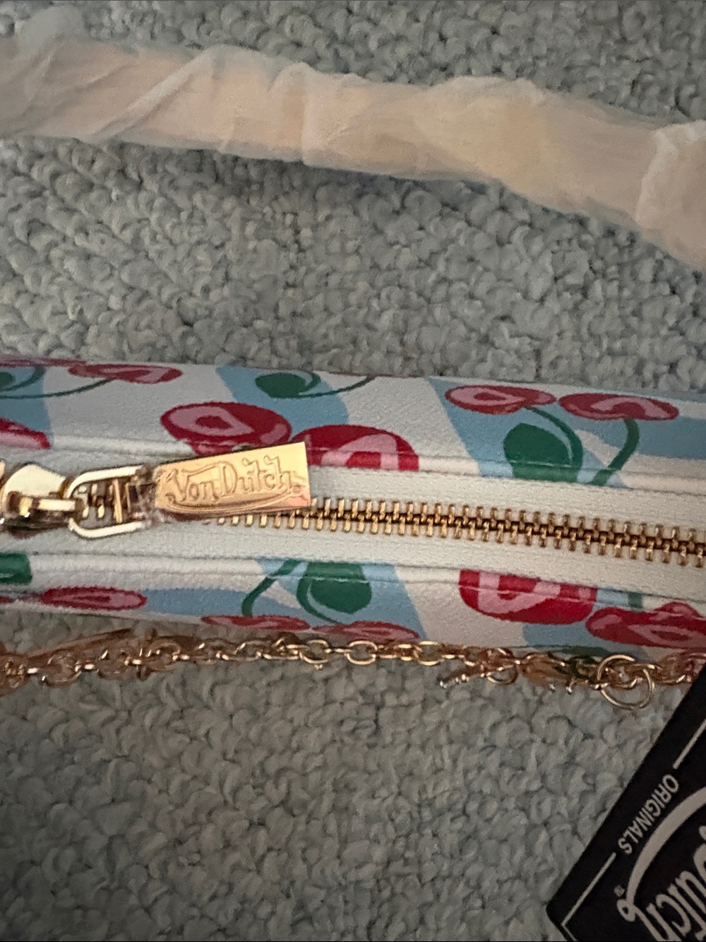 Von Dutch White Mini Shoulder Bag with Pink Cherry Print and Gold Hardware - Picture 5 of 11